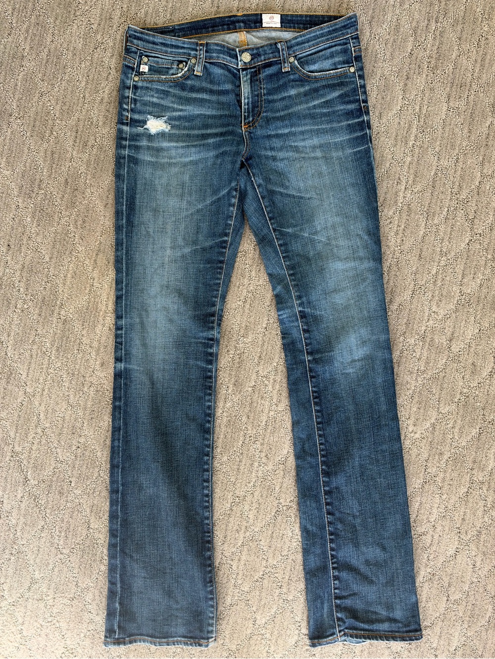 Ag Adriano Goldschmmied Straight Blue Jeans with Light Distressing